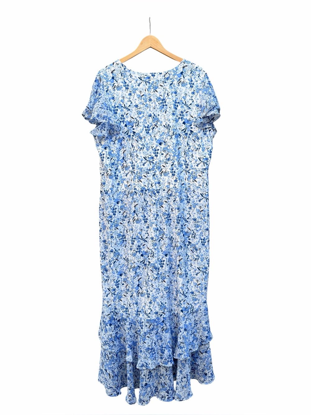 Tommy Hilfiger Floral Chiffon Hem Tiered Midi Dress Flutter Sleeve Blue 18W NWT - Picture 4 of 15